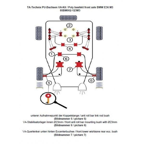 TA-Technix Poly Bøsningskit BMW 3 Serie E36 – Understellingsdiagram 85BM002-123M3