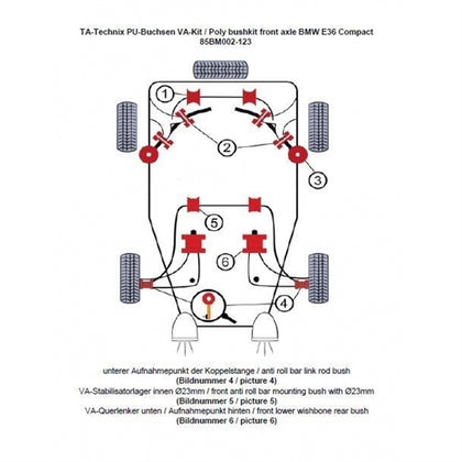 TA-Technix Poly Bøsningskit BMW Z3 – Understellingsdiagram 85BM002-123