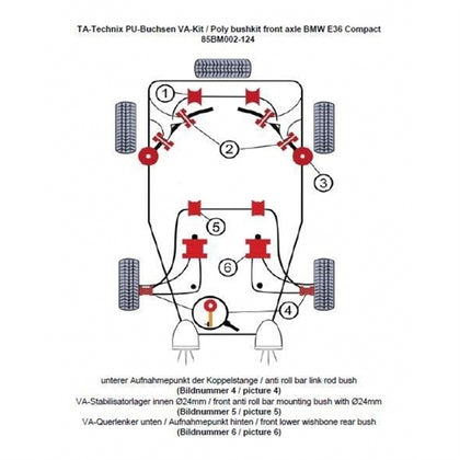 TA-Technix Poly Bøsningskit BMW 3 Serie E36 – Understellingsdiagram 85BM002-124
