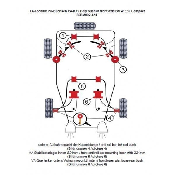 TA-Technix Poly Bøsningskit BMW 3 Serie E36 – Understellingsdiagram 85BM002-124