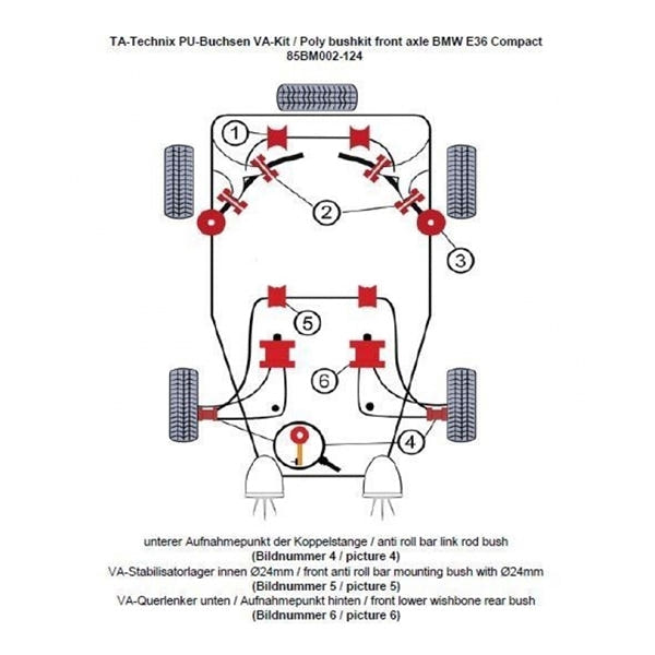 TA-Technix Poly Bøsningskit BMW Z3 – Understellingsdiagram 85BM002-124