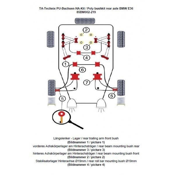 TA-Technix Poly Bøsningskit BMW 3 Serie E36 – Understellingsdiagram 85BM002-219