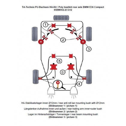 TA-Technix Poly Bøsningskit BMW 3 Serie E36 – Understellingsdiagram 85BM002-2CG12