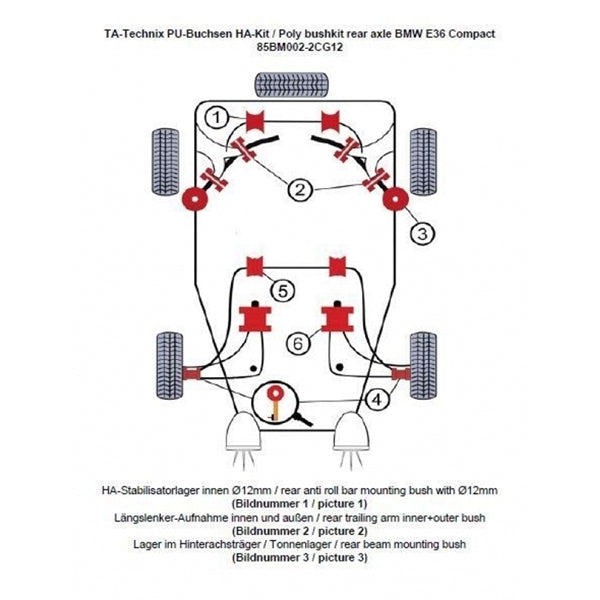 TA-Technix Poly Bøsningskit BMW 3 Serie E36 – Understellingsdiagram 85BM002-2CG12