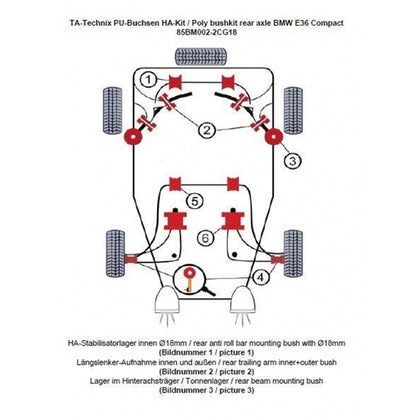 TA-Technix Poly Bøsningskit BMW Z3 – Understellingsdiagram 85BM002-2CG18