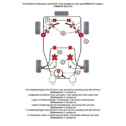 TA-Technix Poly Bøsningskit BMW 3 Serie E36 – Understellingsdiagram 85BM002-323CG14