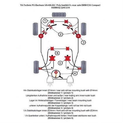 TA-Technix Poly Bøsningskit BMW 3 Serie E36 – Suspension nummereret tegning