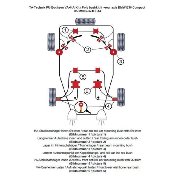 TA-Technix Poly Bøsningskit BMW 3 Serie E36 – Suspension nummereret tegning