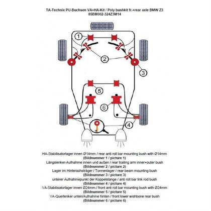 TA-Technix Poly Bøsningskit BMW Z3 – Systemet sidevisning nummereret
