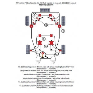 TA-Technix Poly Bøsningskit BMW 3 Serie E36 – Layout tegning rødt sort