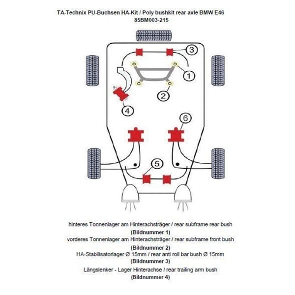 TA-Technix Poly Bøsningskit BMW 3 Serie E46 Sedan/Touring (346L) – TA-Technix monteringsdiagram E46