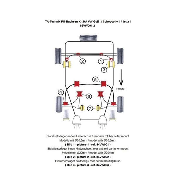 TA-Technix Poly Bøsningskit VW Golf 1 – 85VW002 bagesuspension hatchback plan