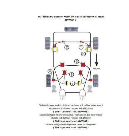 TA-Technix Poly Bøsningskit VW Scirocco I+II – 85VW001 forsuspension hatchback diagram
