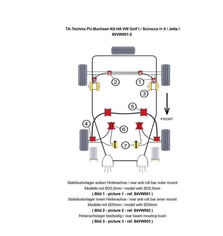 TA-Technix Poly Bøsningskit VW Scirocco I+II – 85VW001 forsuspension hatchback diagram