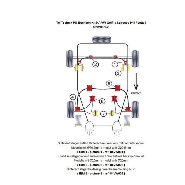 TA-Technix Poly Bøsningskit VW Scirocco I+II – 85VW001 forsuspension hatchback diagram