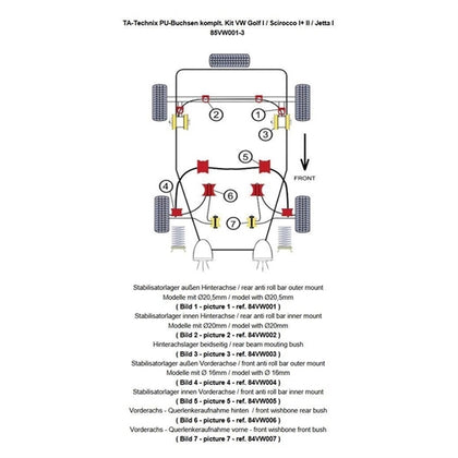 TA-Technix Poly Bøsningskit VW Scirocco I+II – 85VW001 forsuspension diagram