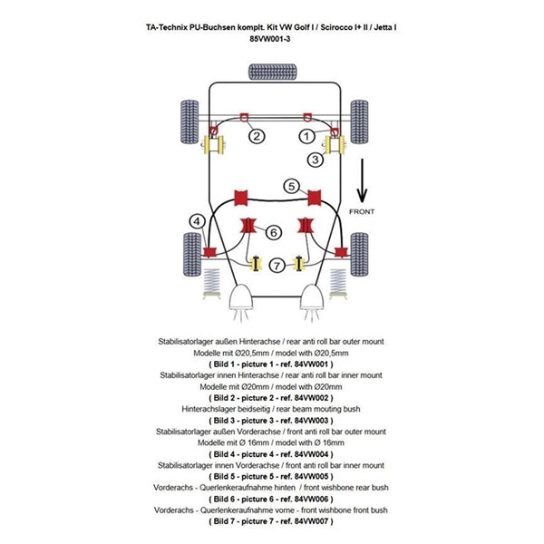 TA-Technix Poly Bøsningskit VW Scirocco I+II – 85VW001 forsuspension diagram