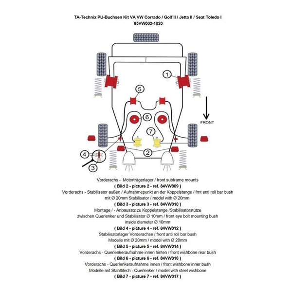 TA-Technix Poly Bøsningskit VW Golf 2 – 85VW003 forsuspension monteringsdiagram