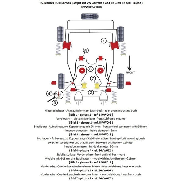 TA-Technix Poly Bøsningskit VW Corrado – 85VW002 bagesuspension monteringsdiagram