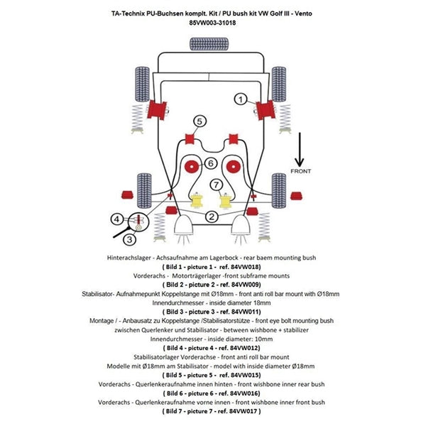 TA-Technix Poly Bøsningskit VW Vento – 85VW003 forsuspension diagram hatchback