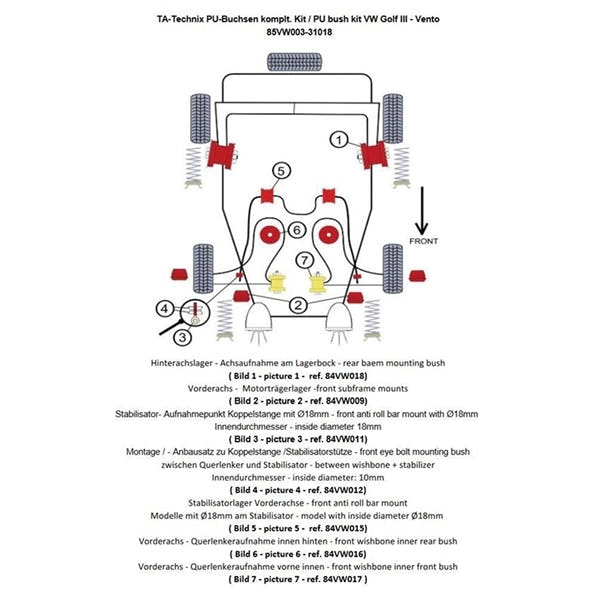 TA-Technix Poly Bøsningskit VW Vento – 85VW003 forsuspension diagram hatchback