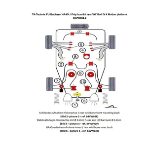 TA-Technix Poly Bøsningskit VW New Beetle – 85VW004 chassis skema med røde komponenter