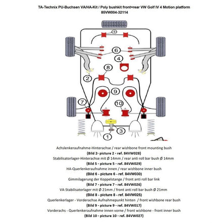 TA-Technix undervognsdel – 85VW004 forsuspension skematisk plan