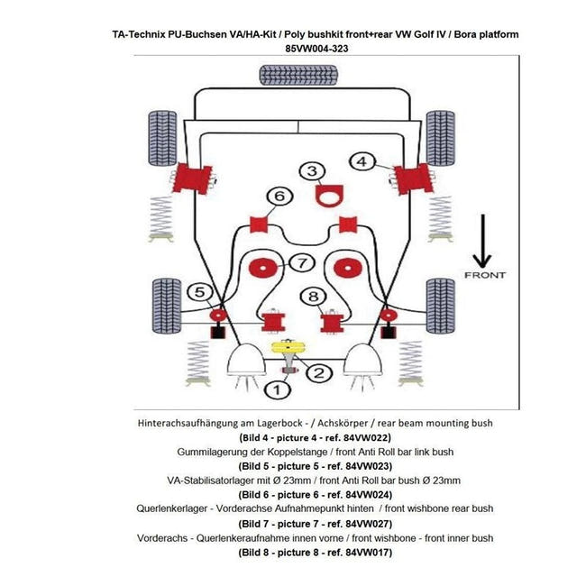 TA-Technix undervognsdel – 85VW004 forsuspension monteringsguide