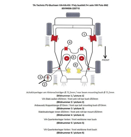 TA-Technix Poly Bøsningskit VW Polo 6N – Rødt gul diagram