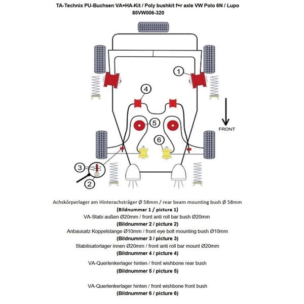 TA-Technix Poly Bøsningskit Seat Arosa – Rødt gul diagram