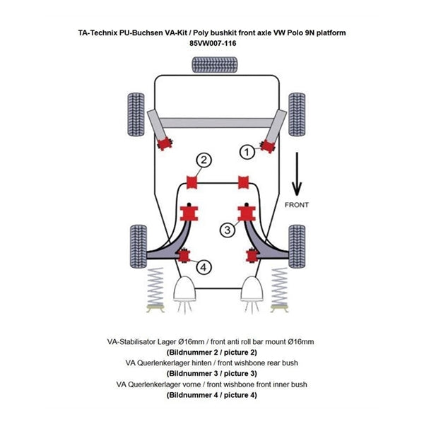 TA-Technix Poly Bøsningskit VW Polo 9N – Suspension rødt diagram