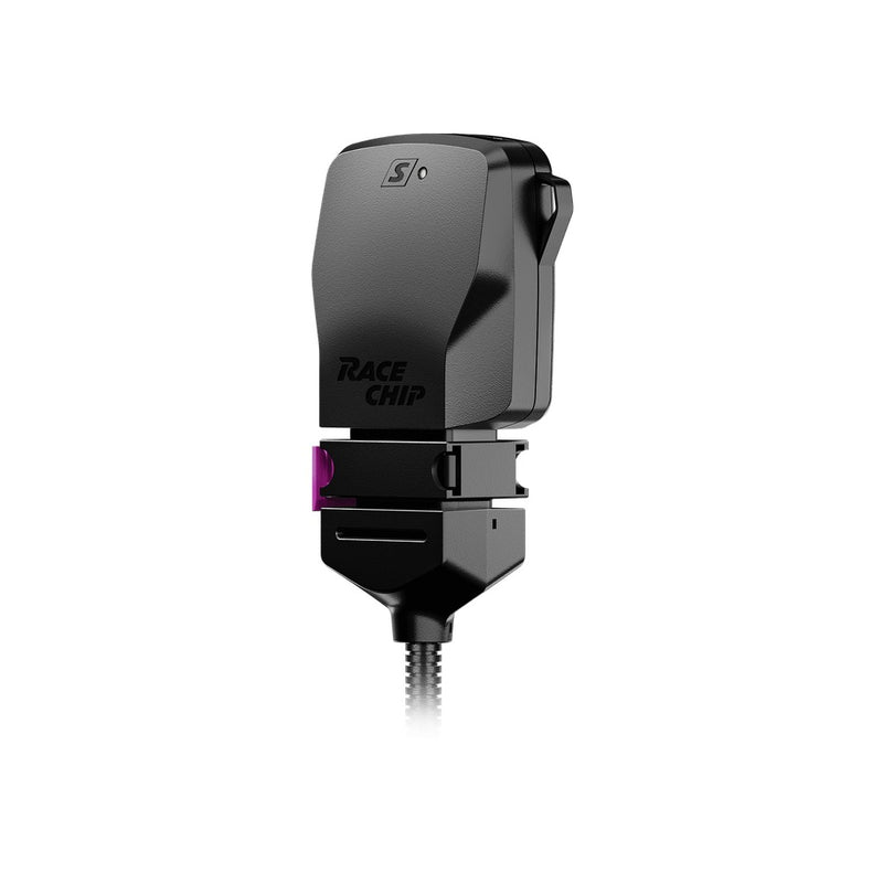 RaceChip S tuningmodul set fra siden med modelspecifikt kabelstik