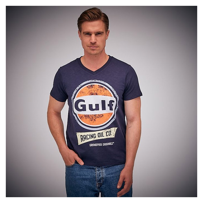 Gulf Oil Racing t-shirt V-neck Navy S