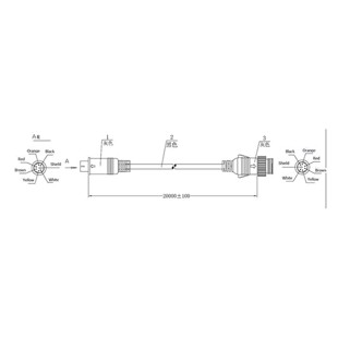 20 m. Kabel-6 pin vådt miljø