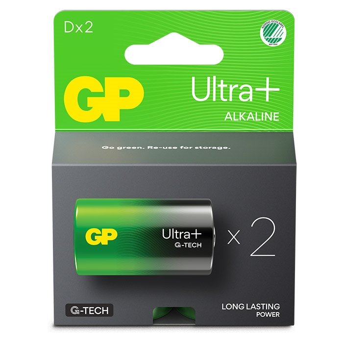 GP Ultra Plus Alkaline D-batteri 13AUP/LR20 2-pak