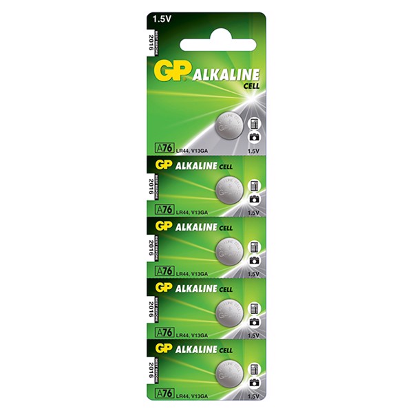 GP knapcelle 1,5V, LR44/A76, 5-pak
