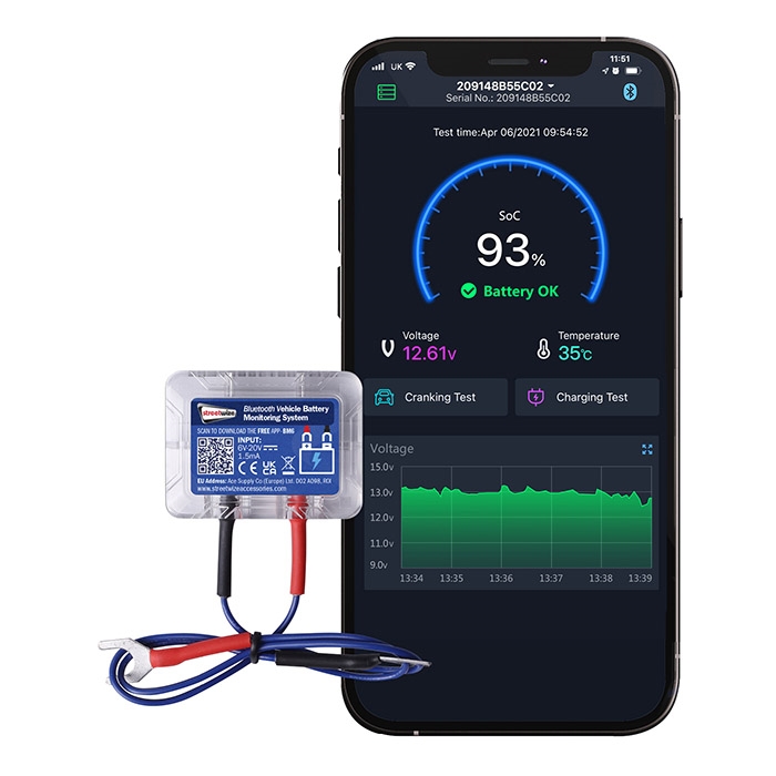 Bluetooth overvågning af 12V batteri til bil og båd