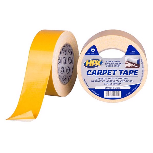 dobbeltklæbende tape til tæpper, hvid, 50mm x 25m