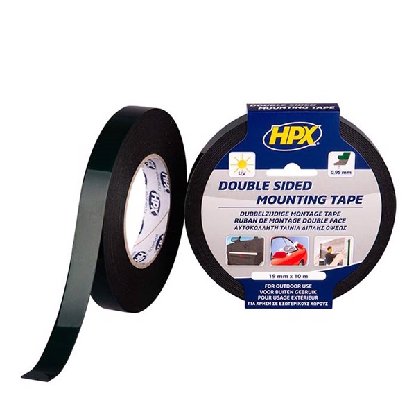 HPX dobbeltklæbende tape sort, 19mm x 10m