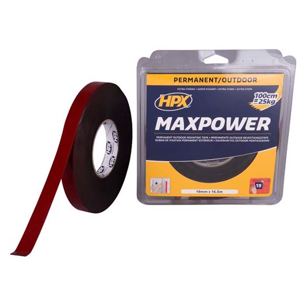 HPX max power monteringstape sort, 19mm x 16,5m