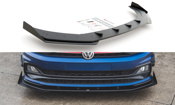 Maxton Racing Durability Front Splitter + Flaps Volkswagen Polo Gti Mk6 - Black + Gloss Flaps    