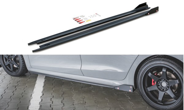 Maxton Side Skirts Diffusers + Flaps V.2 Skoda Octavia RS Mk4 - Gloss Black