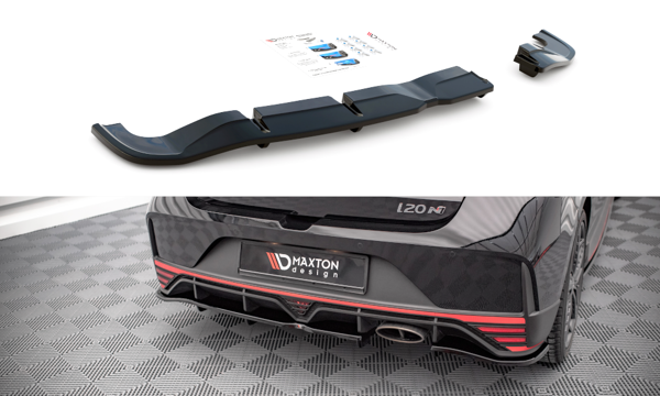 Maxton Central Rear Splitter (With Vertical Bars) Hyundai I20 N Mk3 - Gloss Black