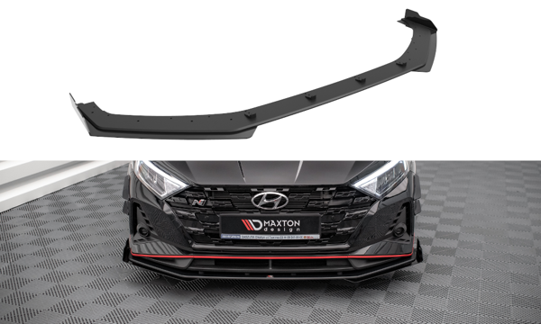 Maxton Street Pro Front Splitter V.1 + Flaps Hyundai I20 N Mk3 - Black-Red + Gloss Flaps