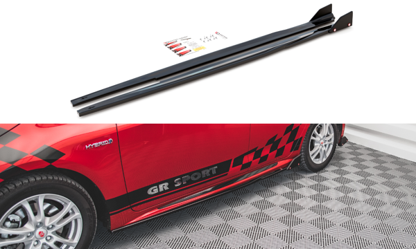 Maxton Side Skirts Diffusers V.1 + Flaps Toyota Corolla Gr Sport Hatchback Xii - Gloss Black