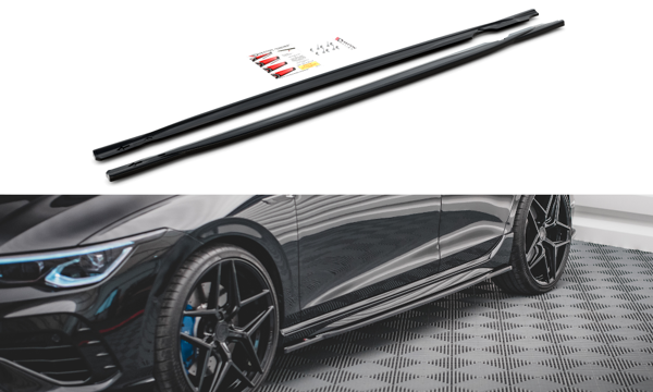 Maxton Side Skirts Diffusers V.1 Volkswagen Golf R Mk8 - Gloss Black