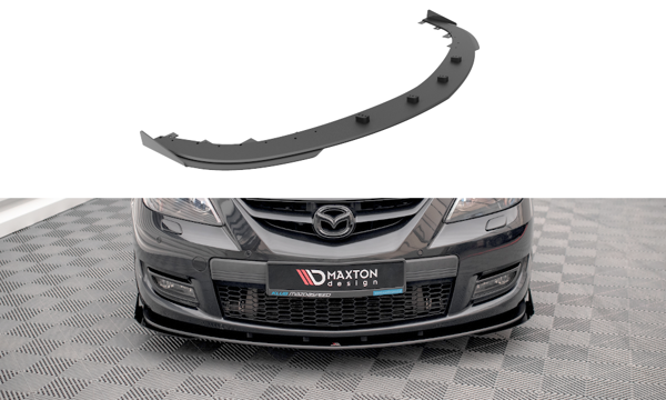 Maxton Street Pro Front Splitter V.1 + Flaps Mazda 3 Mps Mk1 - Black-Red + Gloss Flaps